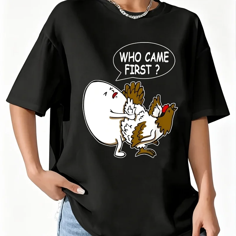 Who Came First Women's 100% Cotton T-Shirt Short Sleeve Top Casual Round Neck Fun Print Tee S-5Xl