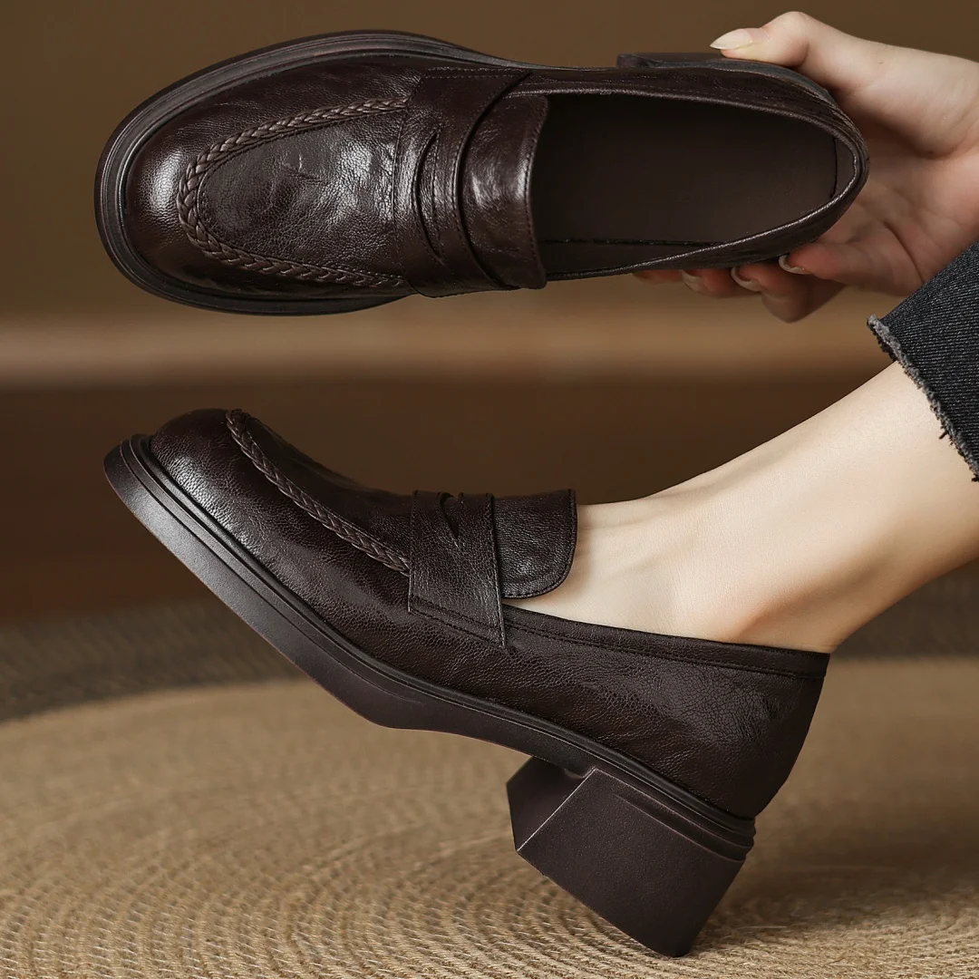 

Новинка 2025 года, женские слипоны из овчины с круглым носком, большие размеры 34–41, высококачественные мягкие удобные мокасины на среднем каблуке толщиной 5 см