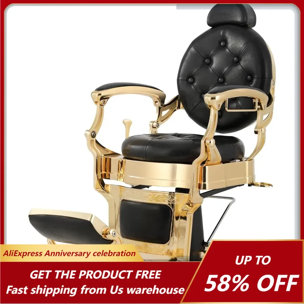 Retro Hair Salon Chair, Hydraulic Lounge Chair, Beauty Spa Styling Equipment, Round Cushion with Hollowed Out Buttons (gold)