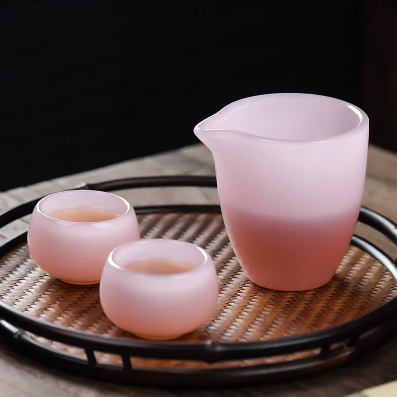 Furong Jade Porcelain Fair Cup-Harmony Chahai  Tea Cup Pink Tea Dispenser Glass Jade Glazed Tea Set Accessories