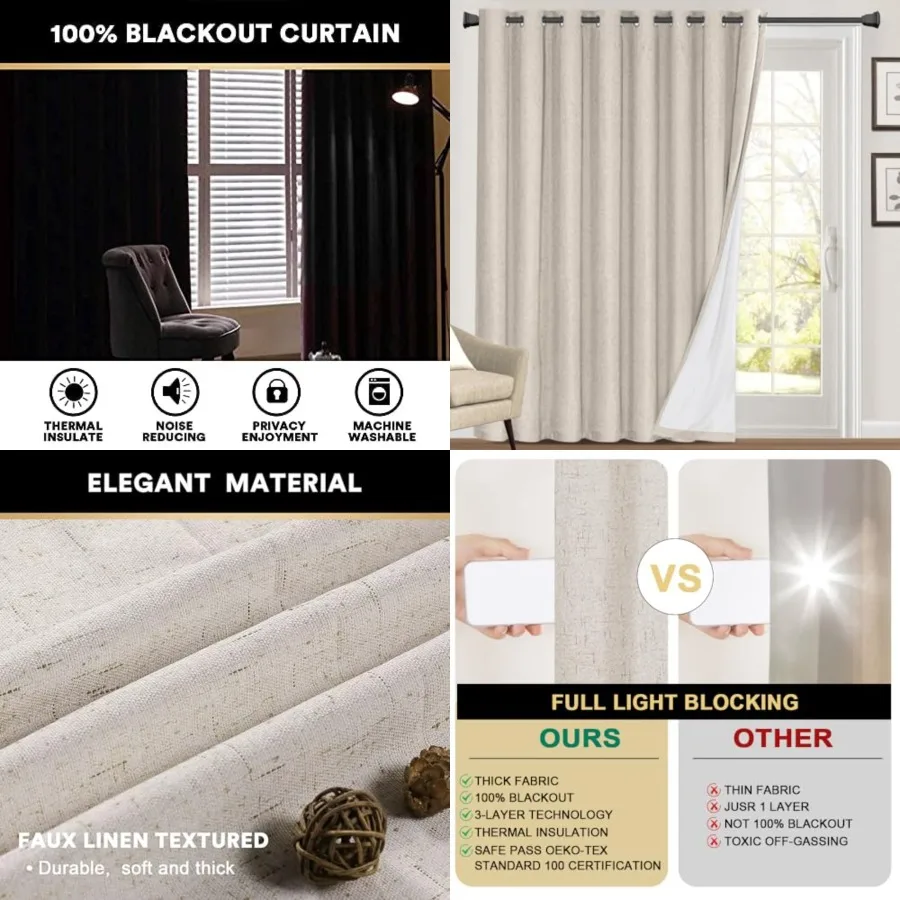 

Blackout Curtains 84 Inch Long Faux Linen Look Curtains for Sliding Glass Doors Room Divider Curtain for Living Room Thermal In