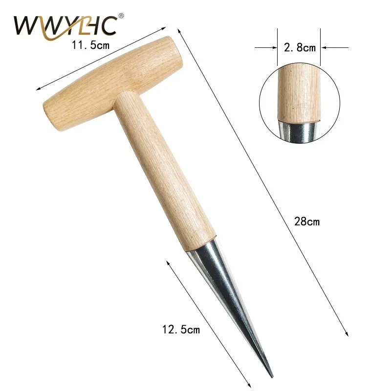 Suitable for T Handle Garden Hole Puncher Dibber Planter Tool Sowing Fertilizing Transplanting Seedlings Lawn with Wooden Handle