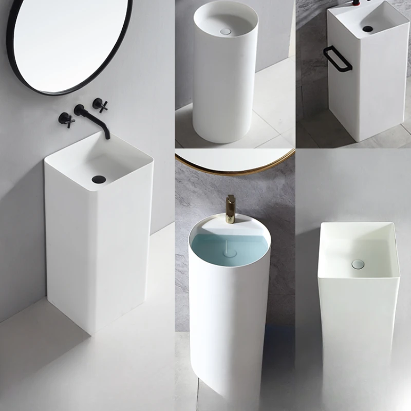 

Column basin integrated floor standing artificial stone circular thin edge minimalist hotel engineering