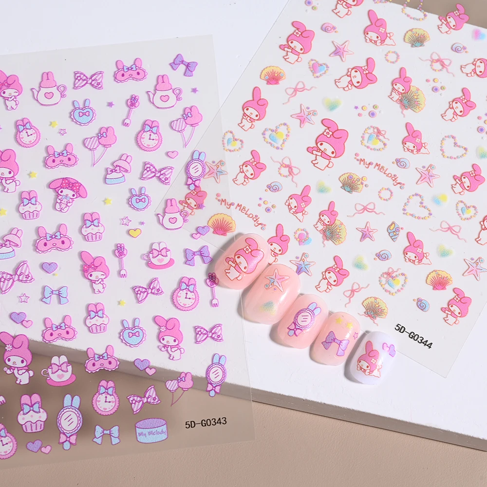 1 Stück 5D Cartoon Hallo Kitty Kuromi Nagelaufkleber Kawaii Cinnamoroll My Melody Klebeaufkleber Anime Sliders Maniküre Dekoration