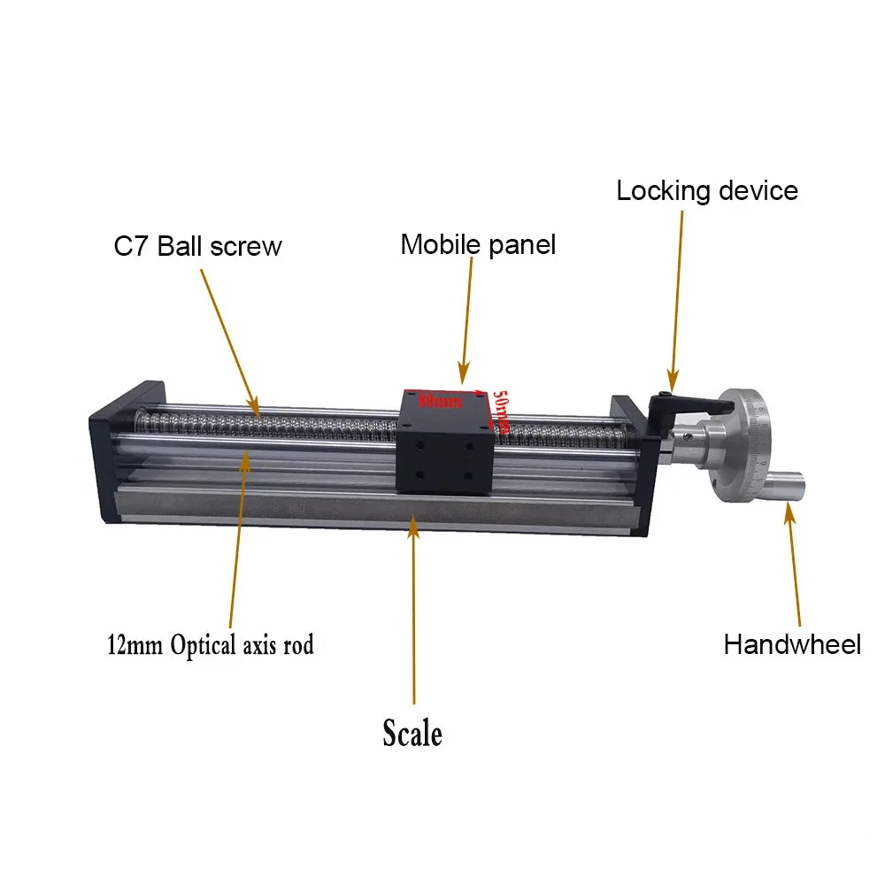 Imagem -05 - Tabela Contrária Deslizante Manual com Ballsscrew Curso Eficaz Painel Móvel Guia Linear Sfu1605 1610 100500 mm 50x80 mm Sfu1605