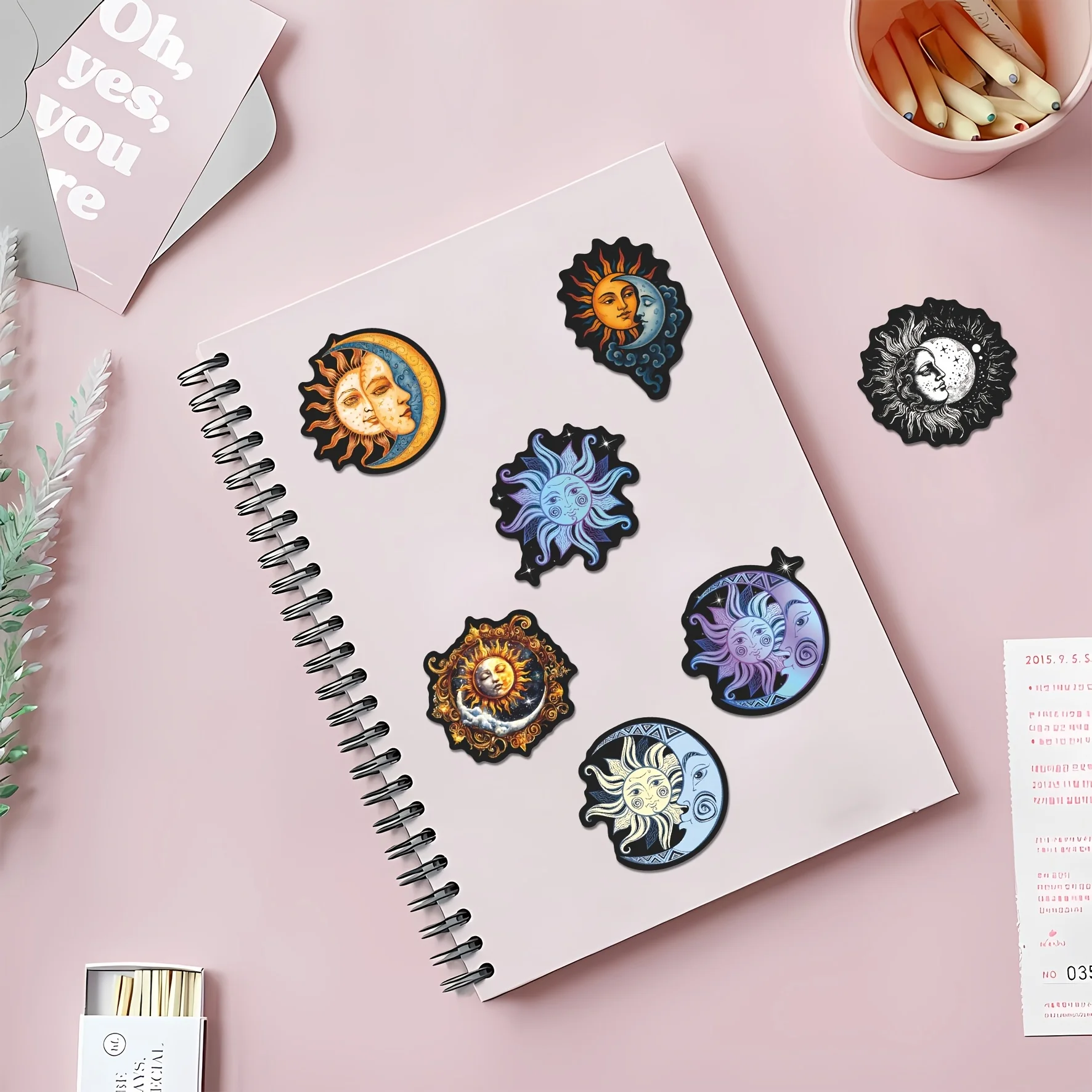 54pcs Sun&Moon Cosmic Mystic Style Stickers Pack-Vibrant VinylDecals with Celestial Element,Artistic Graphics|Mystic Style
