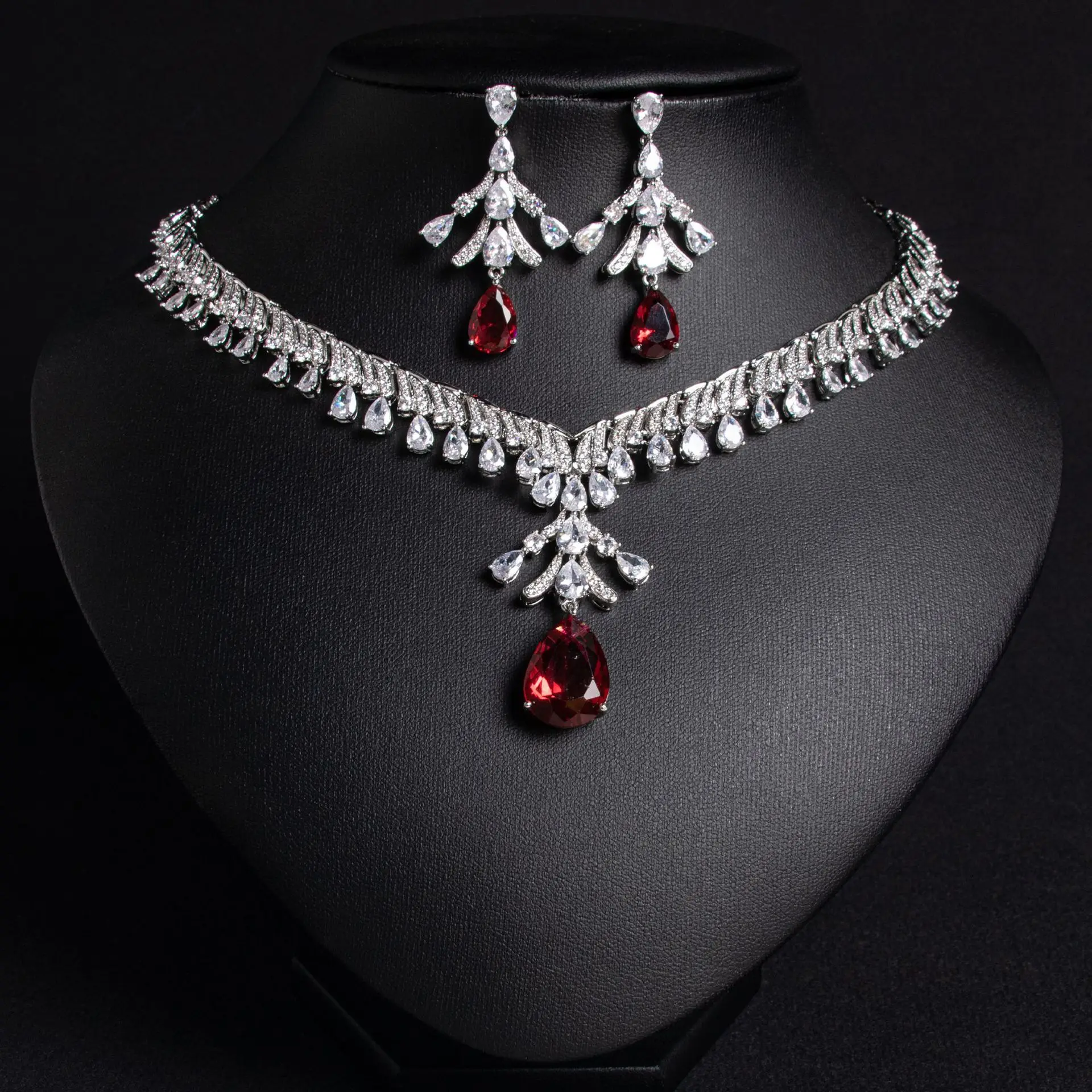 HIBRIDE Luxury water drop zirconia women's jewellery necklace earrings match summer dress banquet wedding graduation party S-602