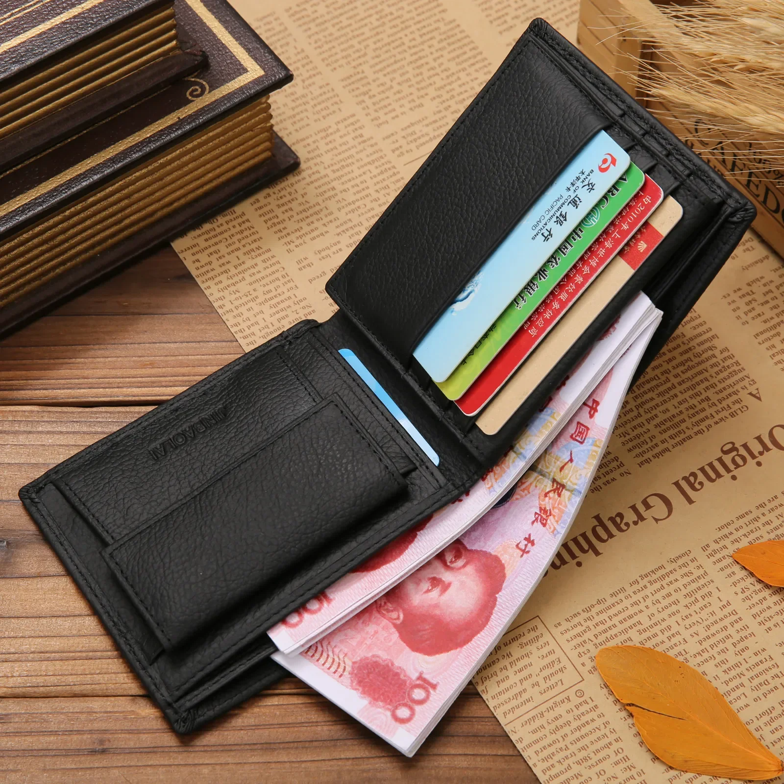 100% Genuine Leather Men Wallets Premium Product Real Cowhide Wallets for Man Short Black Wallet Portefeuille Homme