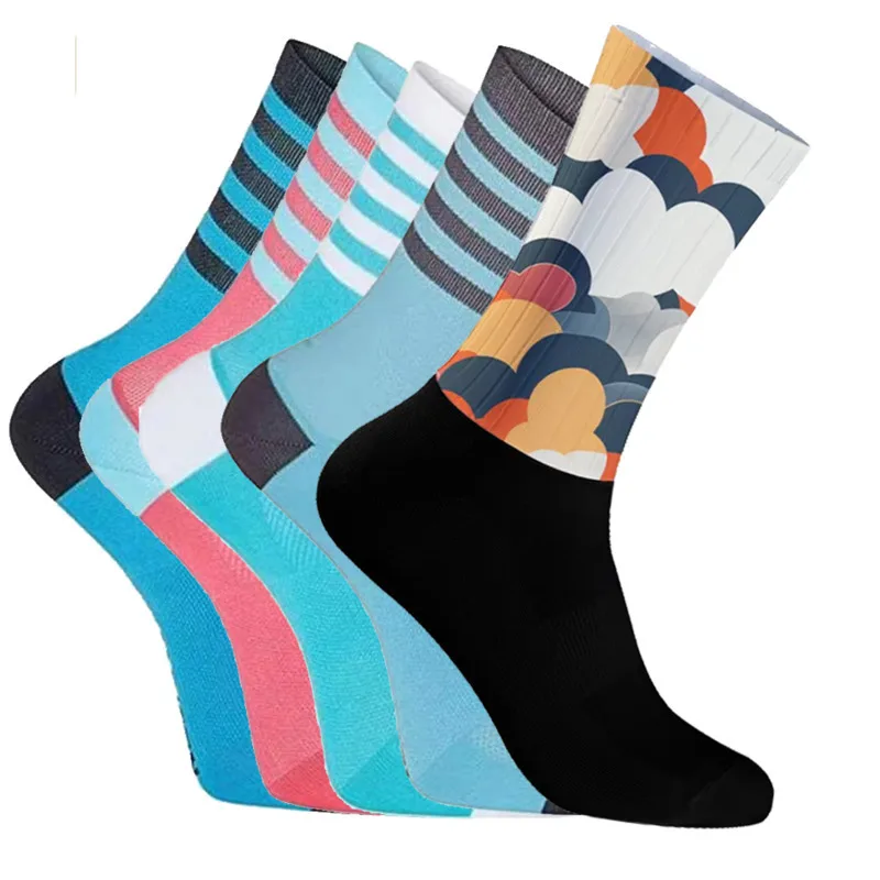 

Велосипедные носки унисекс с ярким рисунком в полоску с облачным принтом, быстросохнущие дышащие спортивные носки для езды на велосипеде, занятий спортом