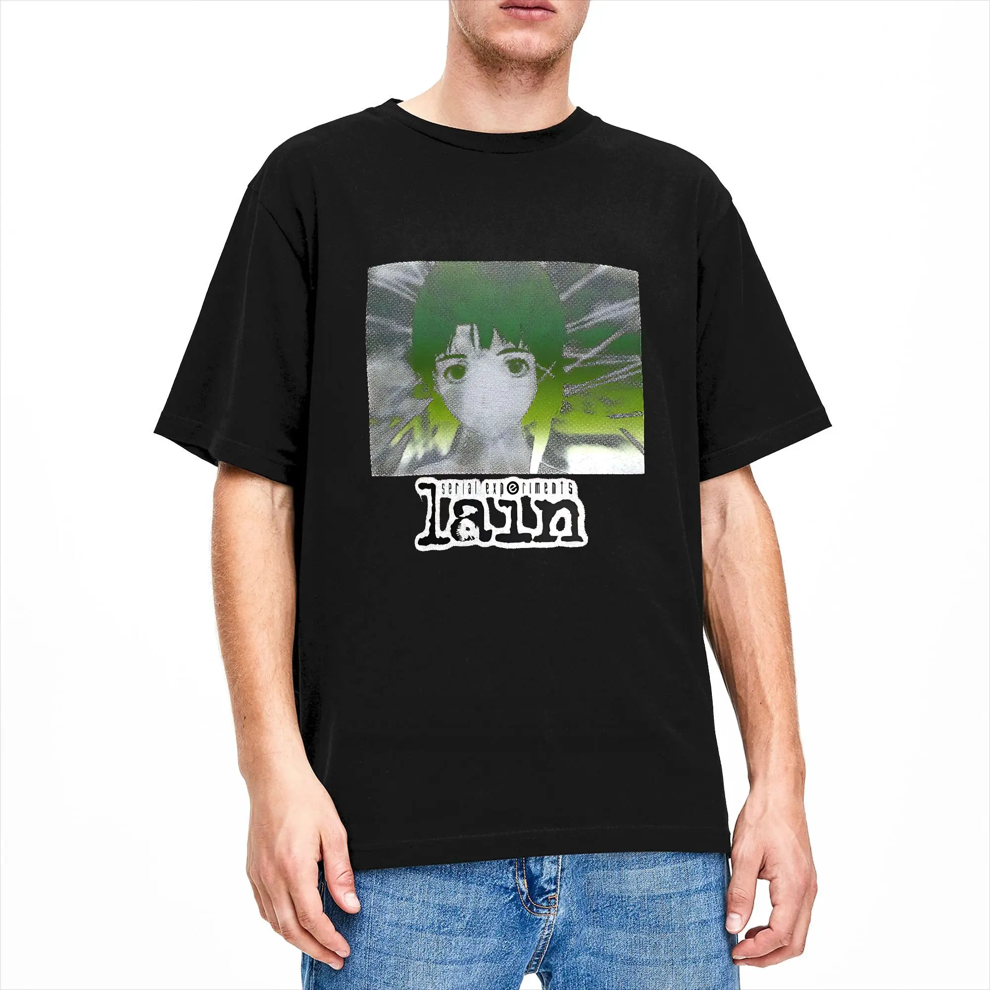 Men Serial Experiments Lain   T-Shirts  100 Cotton Tops Summer Awesome Short Sleeve T-Shirt O Neck Hippie Casual Tee Shirt