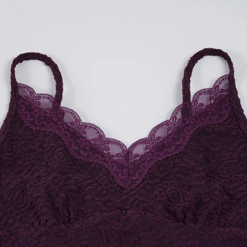 SUCHCUTE Sexy Lila Spitzen-Camisole für Damen, schmales V-Ausschnitt-Top mit Spaghettiträgern, ärmellose Sommer-Coquette-Weste, Y2K Fairycore-Kleidung – Detail 8