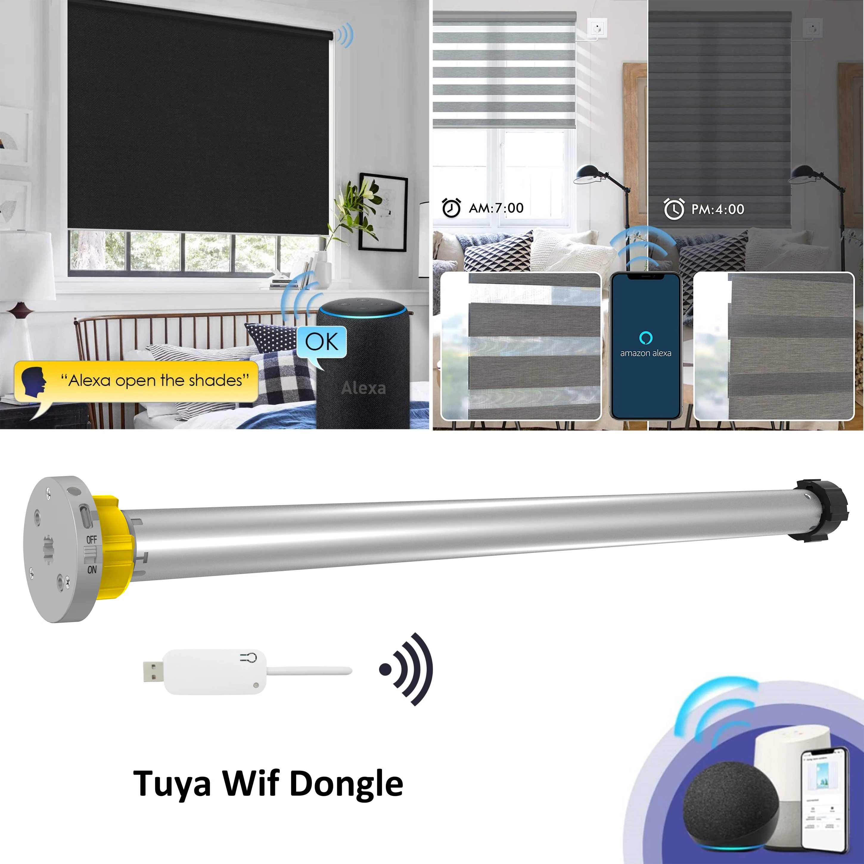 Tuya wifi motor de máscara de rolo para tubo de 38mm com bateria de lítio, sincronismo app rf remoto alexa e google assistente controle