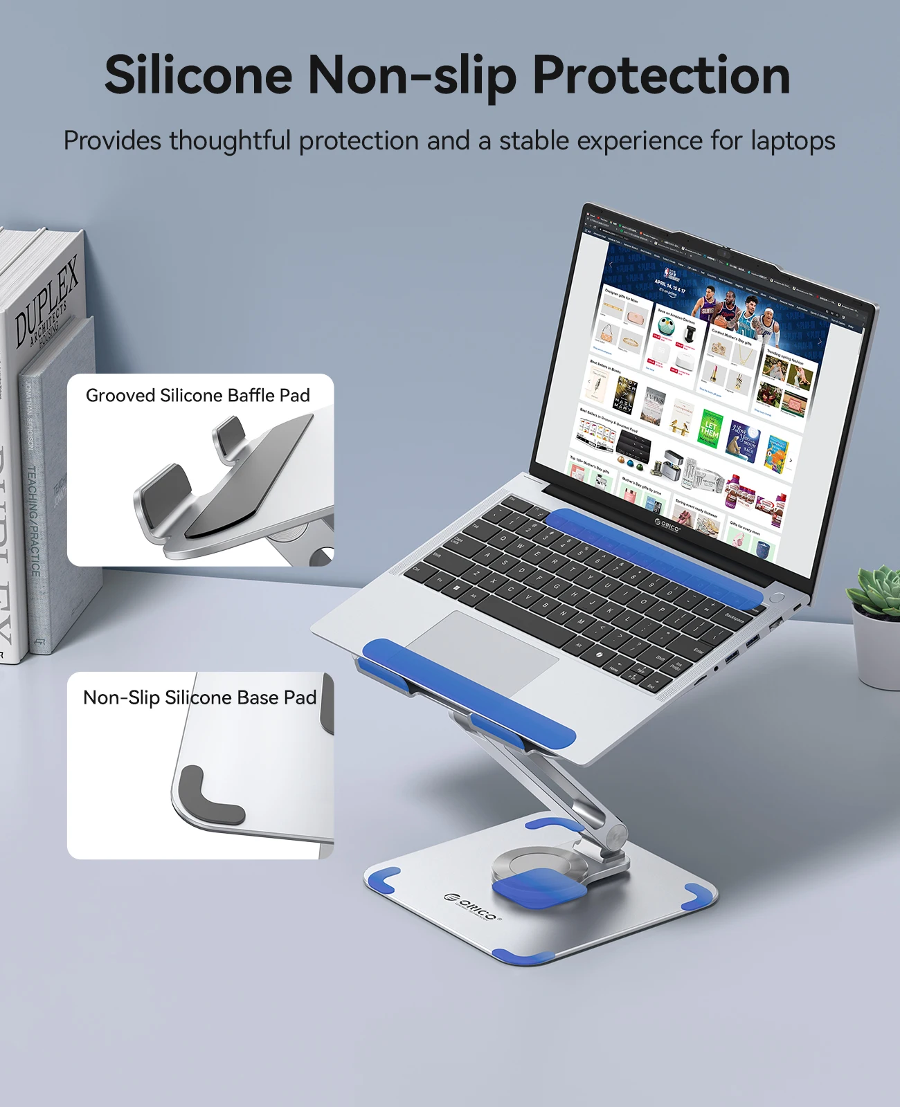 ORICO ST10 360° Rotating Laptop Stand, Aluminum Alloy Ergonomic Stepless Adjustable Notebook Riser, for 13-17.3 Inch Laptops