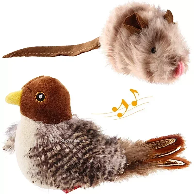 1pc Cat Plush Toys Chaser Simulate The Real Sounds of Animals Native Feather Simulation Design Interactive Toys for Kitten