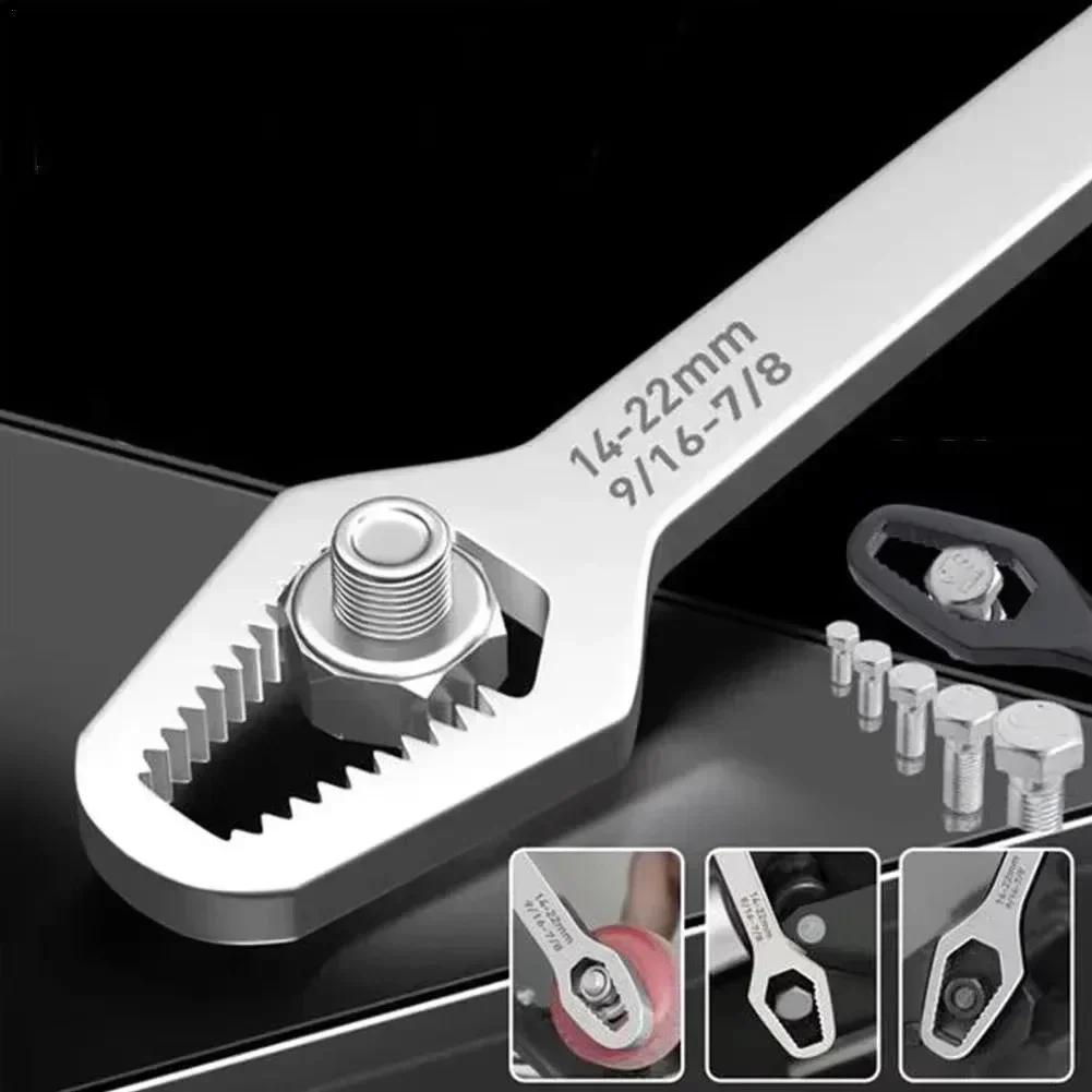 1pc Universal Double Ended Wrench, Self-Tightening 3-17mm Screw Nuts Repair Wrench, Double-Headed Ratchet Spanner, Adjustable