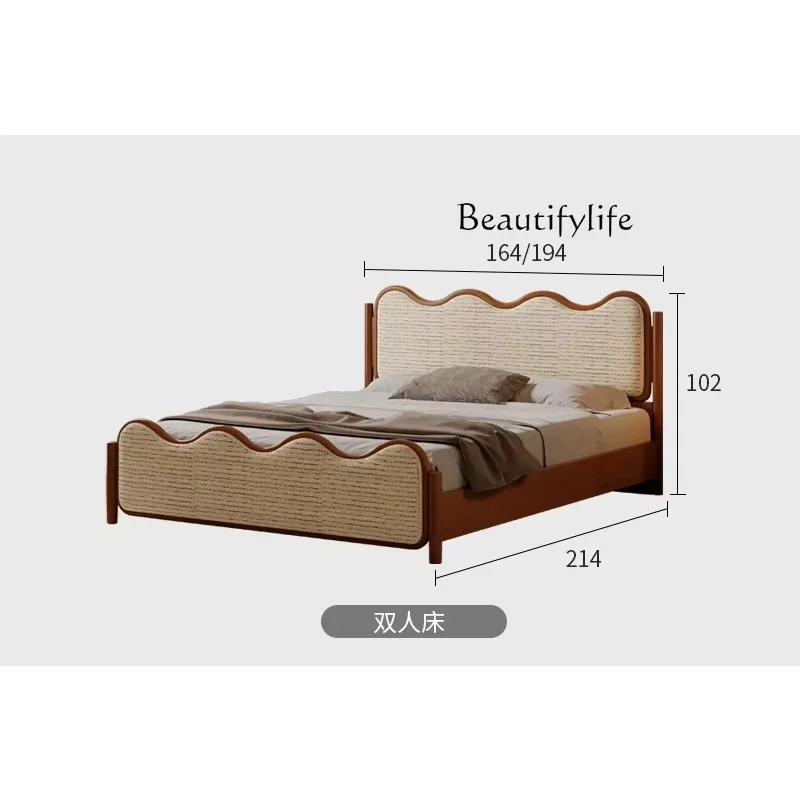 X36 Bedroom Soft Bag Nordic Retro Double Bed 1.5 Meters Household Simple Solid Wood Bed