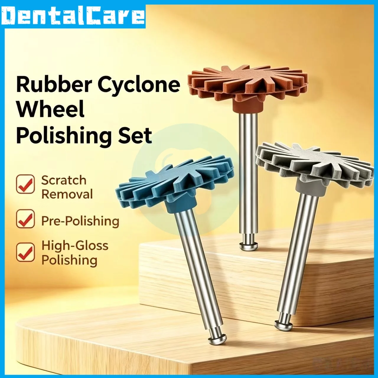 Polishing Wheel Silicone Rubber Resin Gold Self-Glaze Polishing Disc Bending Machine Dental Material Polishing Kit, Set of Six