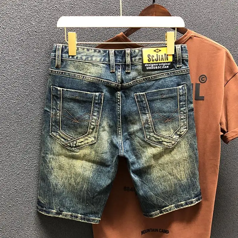 New Kpop Ripped Luxury Designer Summer Pants Men's Denim Shorts Vintage Denim Shorts for Men Summer Casual Knee Length Jeans