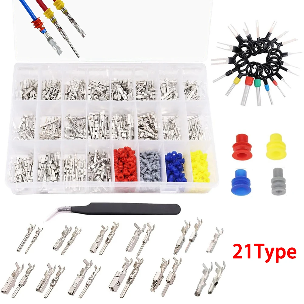 720Pcs Car Electrical Wire Terminal kit 1/1.5/1.8/2.2/2.8/3.5mm Connector Pins Terminal Removal Crimp Pins Non-Insulated Plug
