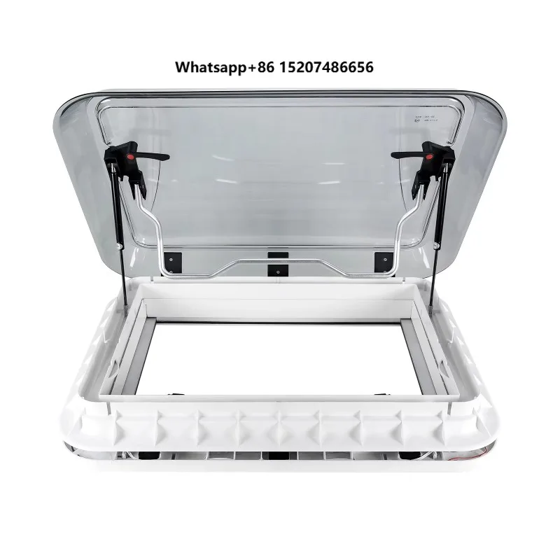 Roof Hatch Skylight Vent, Aluminum Alloy Frame with Gas Strut Lift, Hollow Acrylic Cover for Caravan Trailer Camper Roof