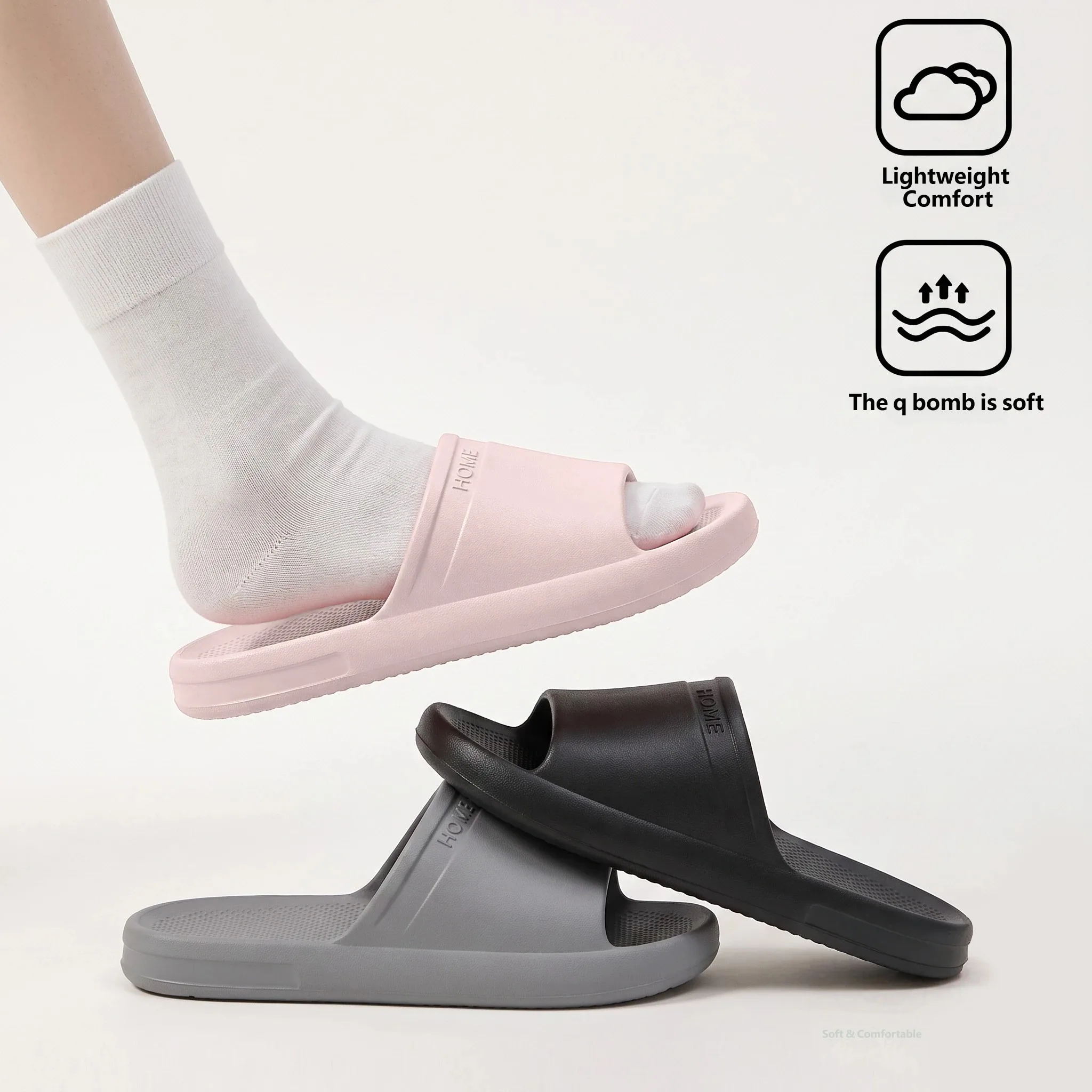 Casual Open Toe EVA Slide Sandals Light Soft Resilient Anti Slip Flat Slides Men Women Household Shower Home Slippers