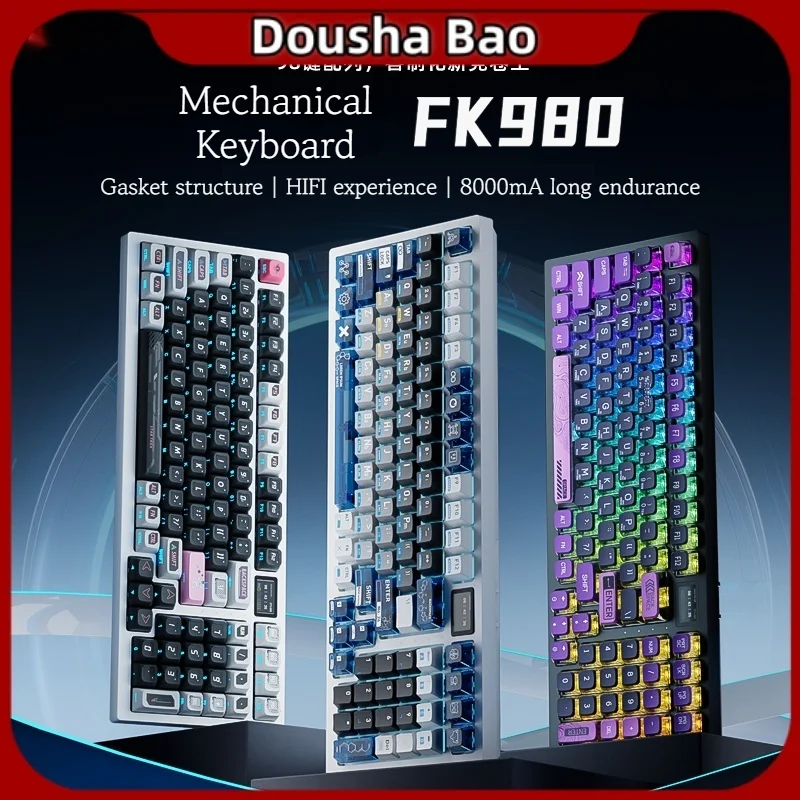 Fk980 Wireless Bluetooth Gaming Keyboard 99 Key Type-C Hot Swappable Suitable Esports Gamers Computer Office Mechanical Keyboard