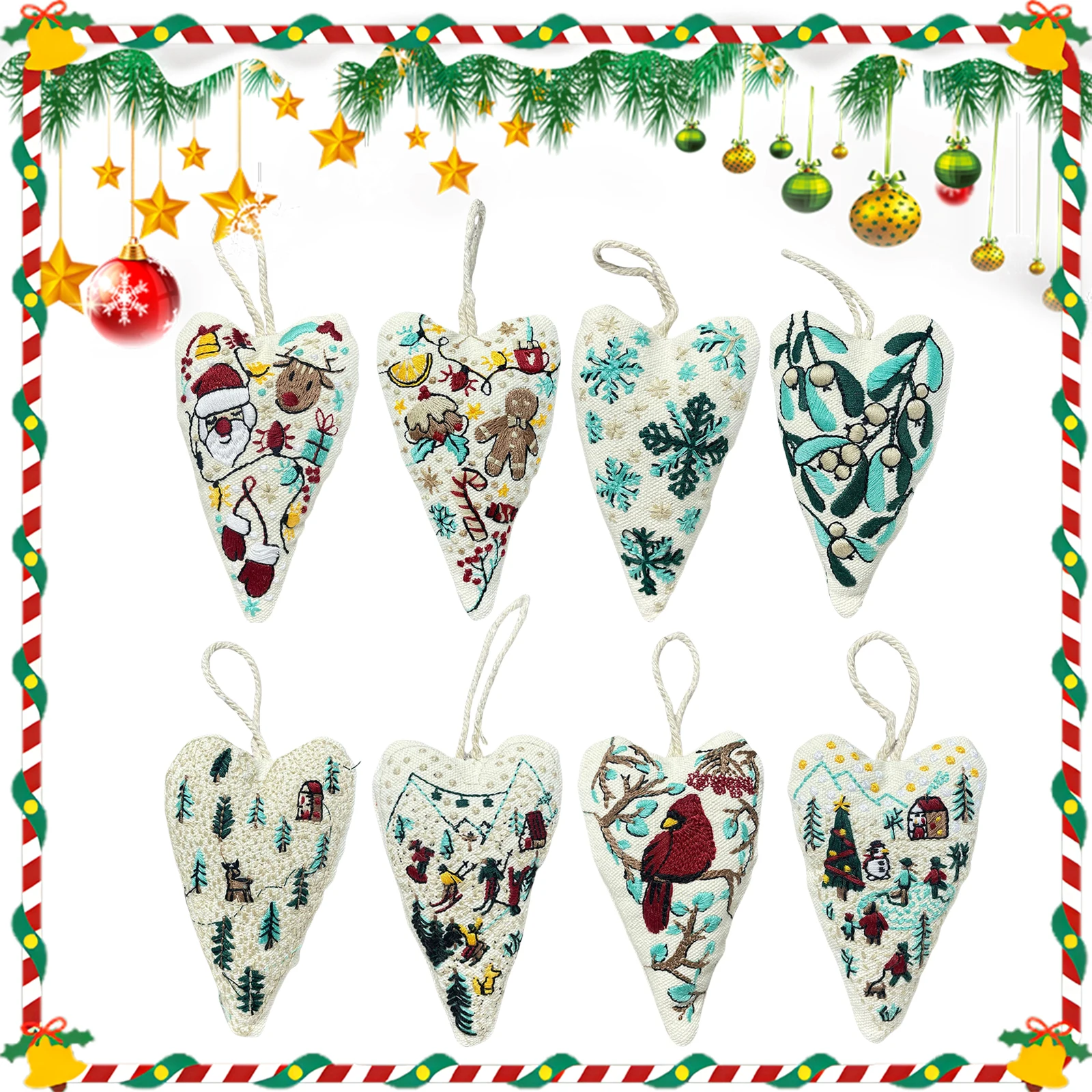 

8 наборов для вышивания крестиком в форме сердца на Рождество, с иглами, набор для вышивки крестиком в форме сердца на Рождество