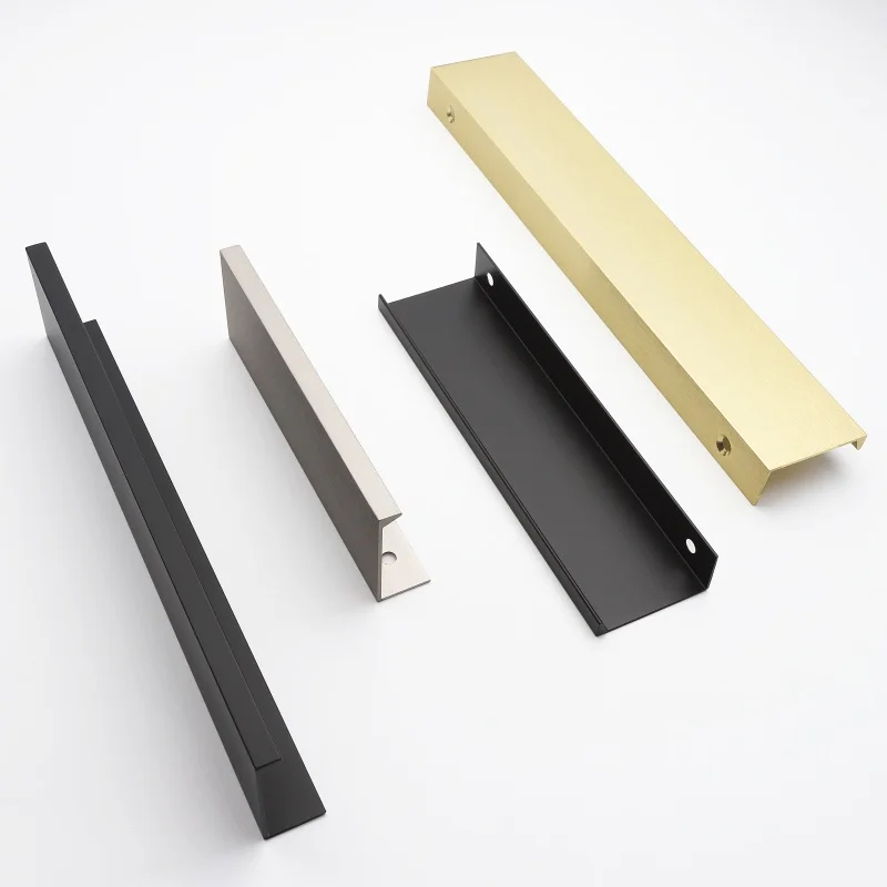 45-800mm Black Gold Aluminum Alloy Edge Curved Handle Sealed Cabinet Drawer Door Invisible Long Handle Kitchen Satin Handle