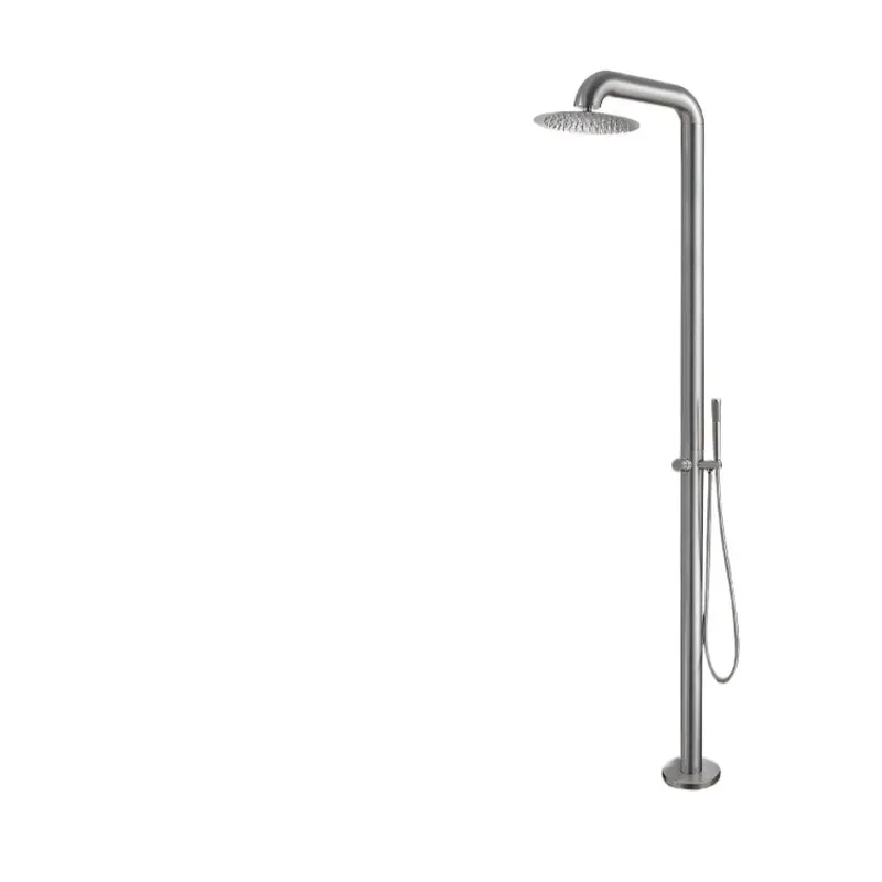Modern outdoor independent stainless steel shower faucet with golden floor standing design, suitable for beach use