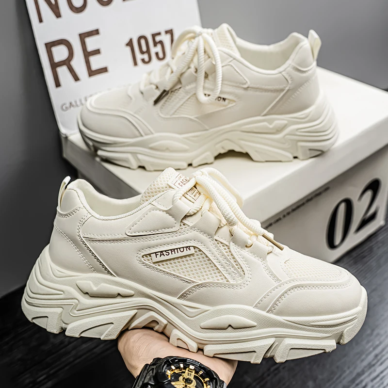

New Arrival Men's Niche Platform Elevated Shoes | Breathable Mesh Shoes | Trendy Casual Sports White Sneakers & Chunky Sneakers