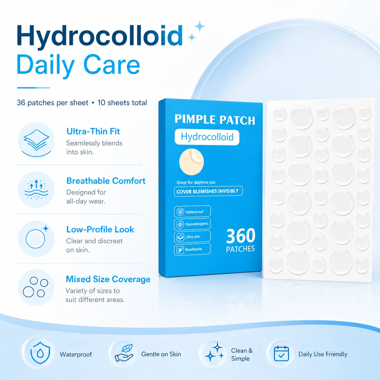 360PCS Hydrocolloid Pimple Patches 10 Sheets Ultra Thin Invisible Waterproof Breathable Blemish Cover Face Stickers