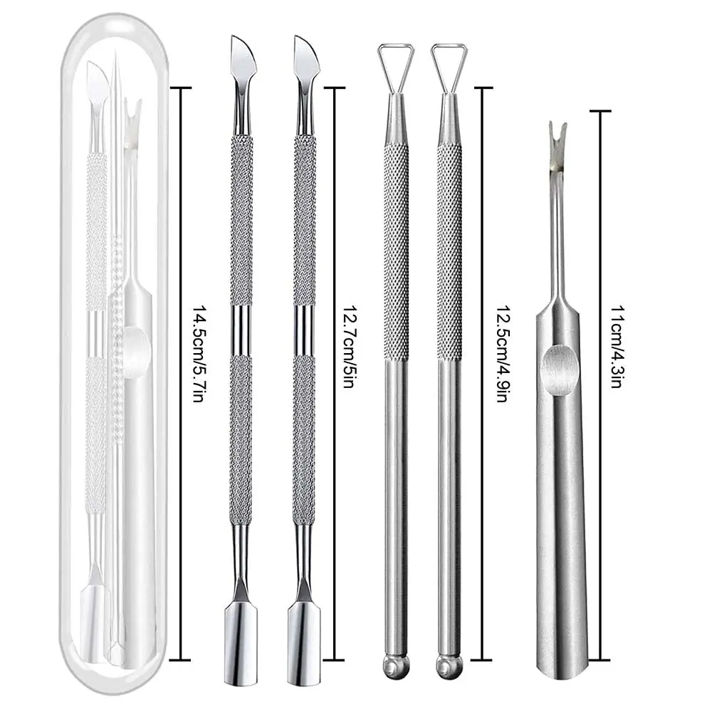 5PCS Cuticle Pusher and Cutter Remover Stainless Nail Polish Peeler Scraper Durable Manicure Pedicure Cleaner Tool household