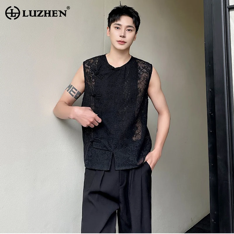 

LUZHEN Translucent Jacquard Design Personalized Trendy Sleeveless Vests Summer Original New Men Stylish Street Tank Tops LZ3711