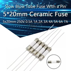 10PCS 5*20mm Ceramic fuse Slow Blow tube fuse With a pin 5x20mm 250V 0.5A 1A 2A 3A 4A 5A 6A 7A 8A 10A 12A 15A 20A 25A 30A