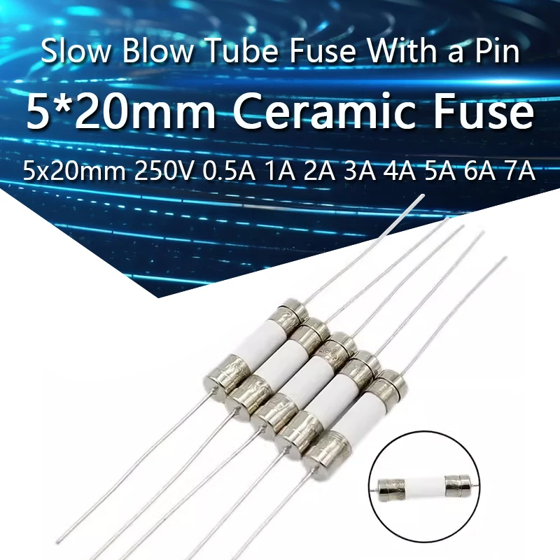 10-100PCS 5*20mm Ceramic fuse Slow Blow tube fuse With a pin 5x20mm 250V 0.5A 1A 2A 3A 4A 5A 6A 7A 8A 10A 12A 15A 20A 25A 30A