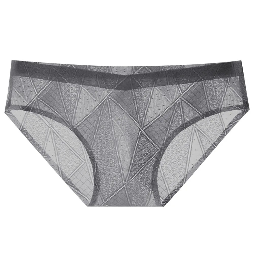 Casual Geometry Jacquard Lace Panties Men Lightweight Sheer Mesh Briefs Underwear Breathable Elastic Underpants