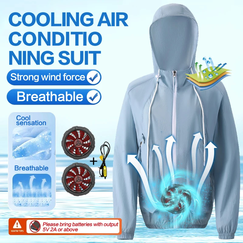 

Summer fan for cooling, air conditioner for temperature reduction, clothing for protecting skin from sun exposure, UV-protective