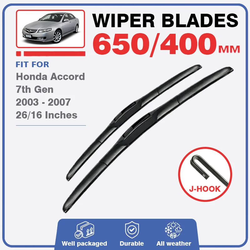 Front Wiper Blades Set For Honda Accord 7th Gen 7 2003 - 2007 Windshield Brushes Windscreen Window Refills 2004 2005 2006 Pipe