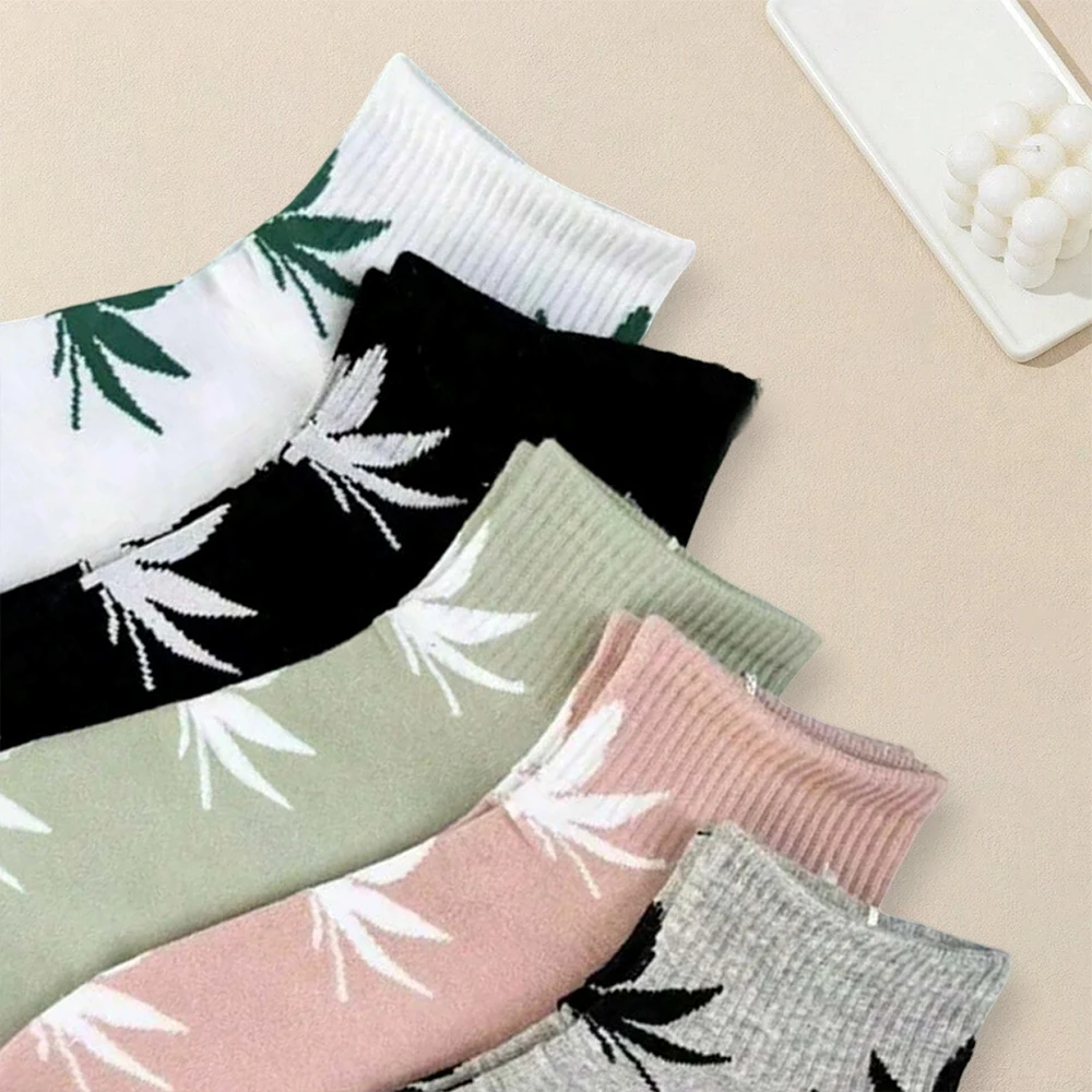 Pairs Printed Women Short Socks With Fashionable Versatile Leaf Pattern Socks Soft Lightweight And Breathable Casual Socks