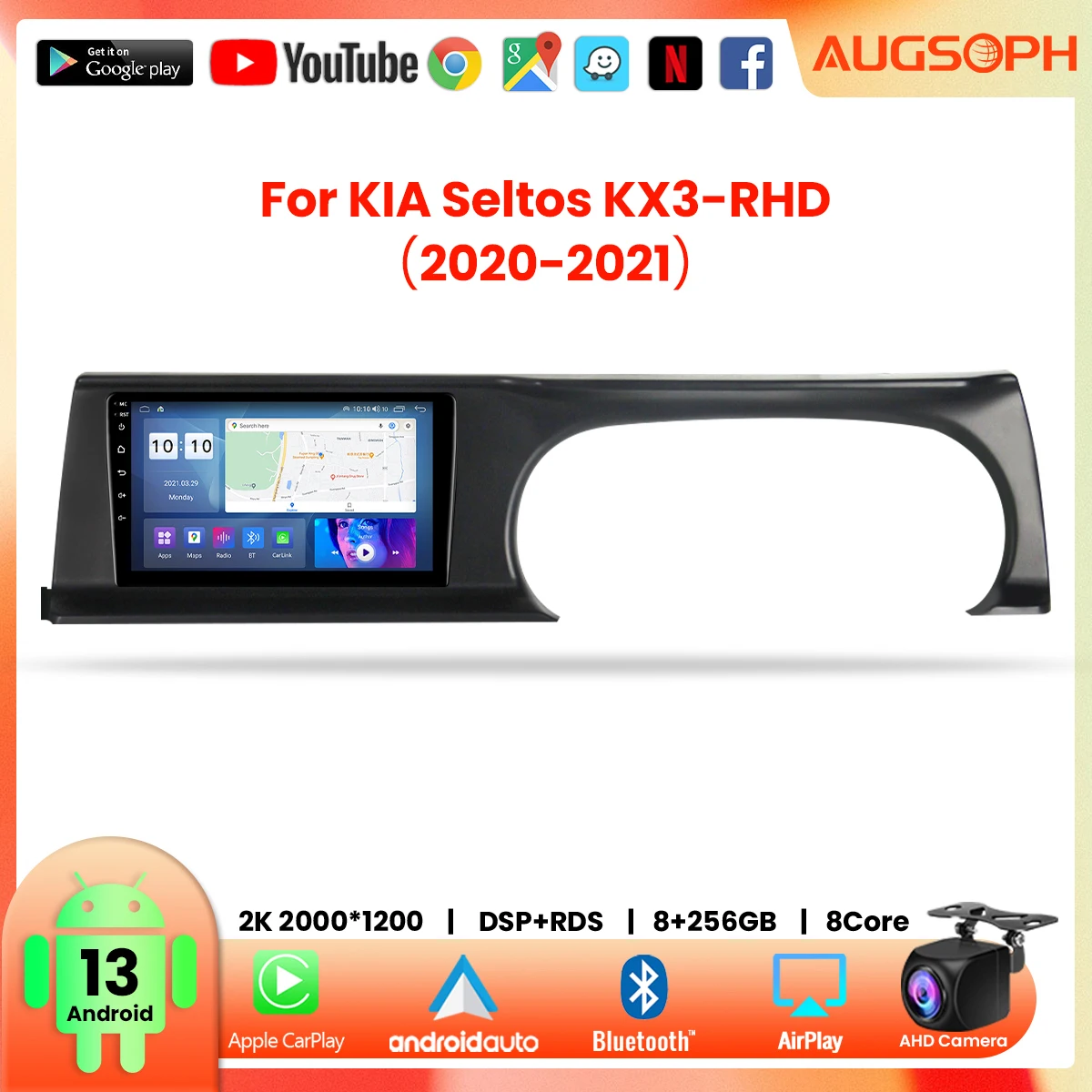 

Автомагнитола на Android 13 для KIA Seltos KX3 2020-2021,10 дюймов мультимедийный плеер с 4G WiFi Carplay и 2Din GPS