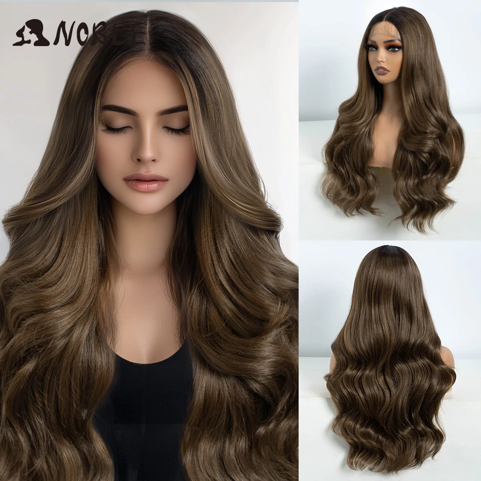 

Noble Synthetic Lace Front Wig Long Wavy Wig 26 Inch Lace Part Body Wavy Lace Wig For Women Brown Ombre Blonde Cosplay Wig