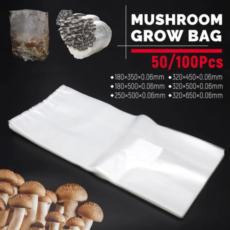 100 Pieces Of Mushroom Growth Bag PVC 6 Sizes Of Spawning Medium Growth Substrate High Temperature Resistant  Garden Suppies