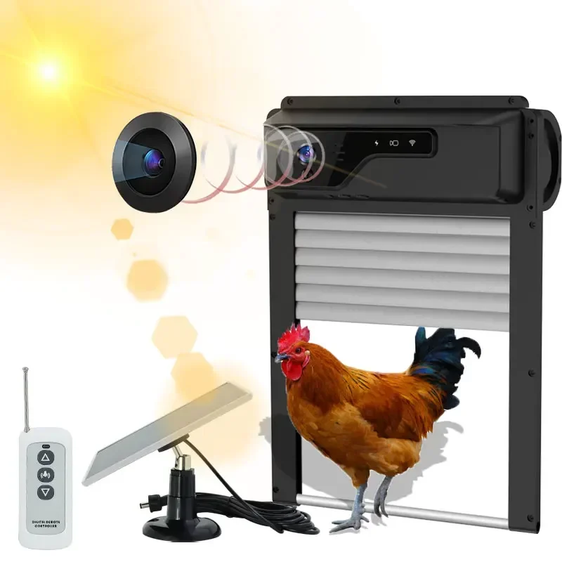 In stock Wholesale and Retail Timer and Night Vision Waterproof IP65 Smart Chicken Coop Door Opener With Camera
