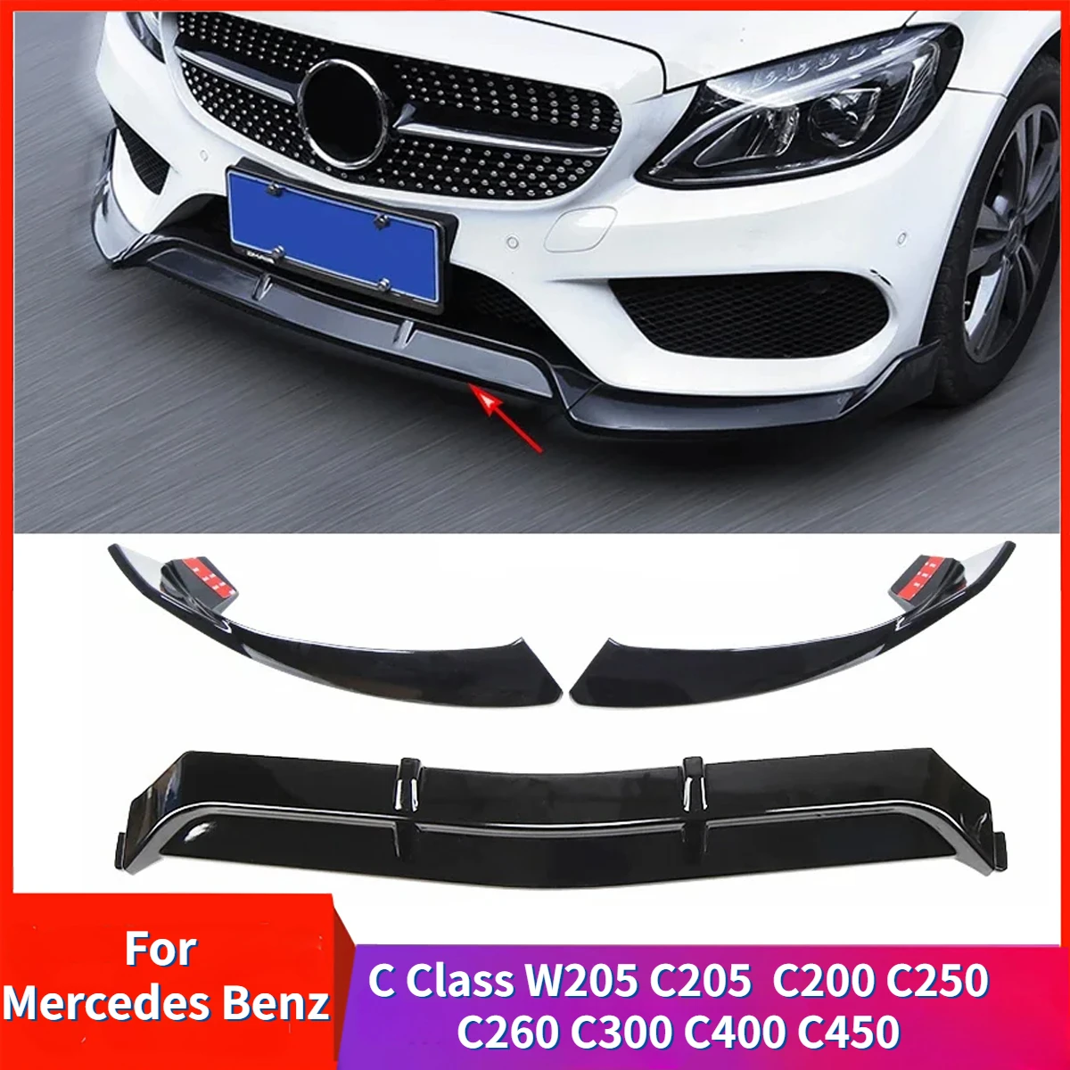 

Car Coupe Front Bumper Lip for Mercedes Benz C Class W205 C205 C200 C250 C260 C300 C400 C450 Body Kit Spoiler Splitters Diffuser