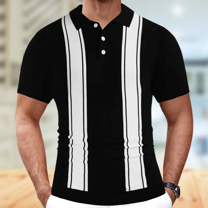 

Viscose Elastic Luxury Polo Shirts For Men Short Sleeve Striped Summer Quality Fashion Casual Soft Comfortable Camisas De Hombre