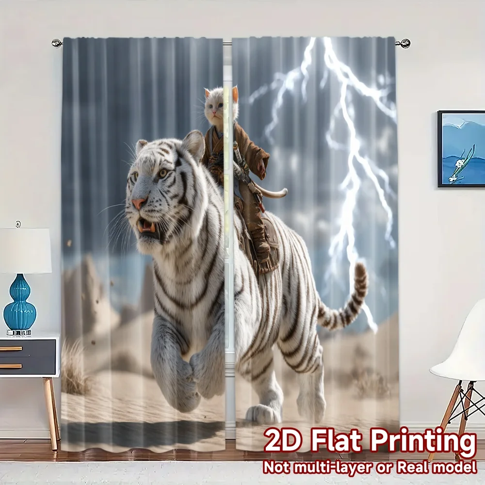 2pcs, 2D FLAT PRINTING Curtains (Without Rod) ThunderRider Popular Window Curtain Semi-Sheer Curtains Art Deco Festive Use for