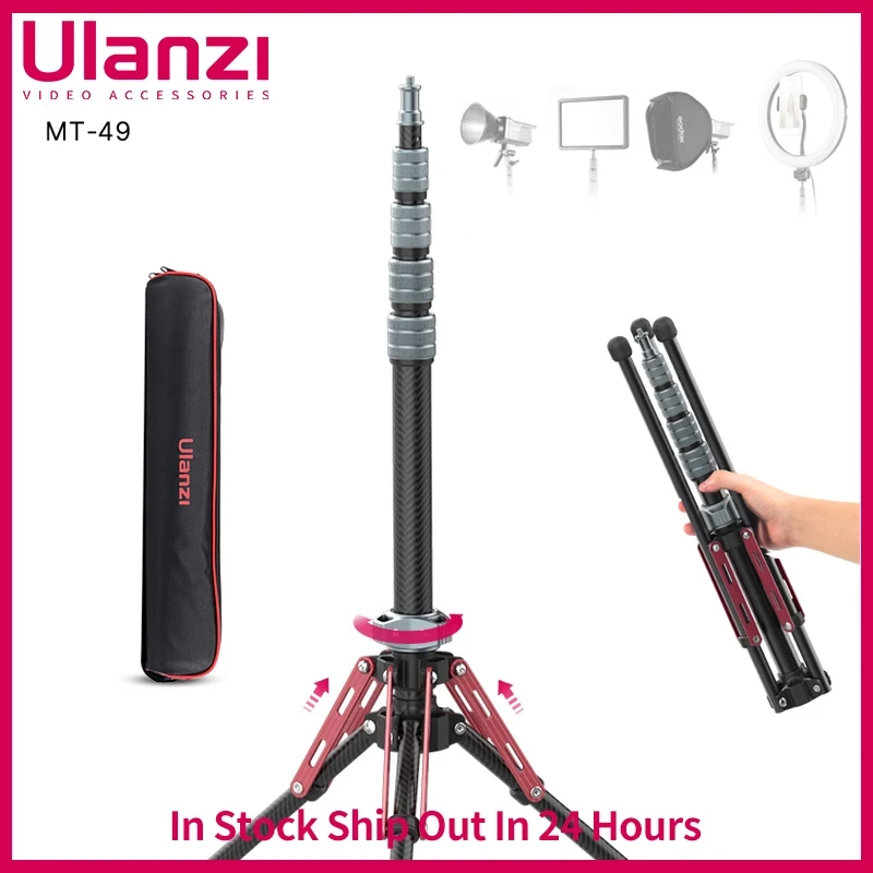 

Ulanzi MT-49 1.9M Carbon Fiber Lighting Stand Portable Tripod Photography Light Stand for LED Light Flash Softbox Travel Monopod