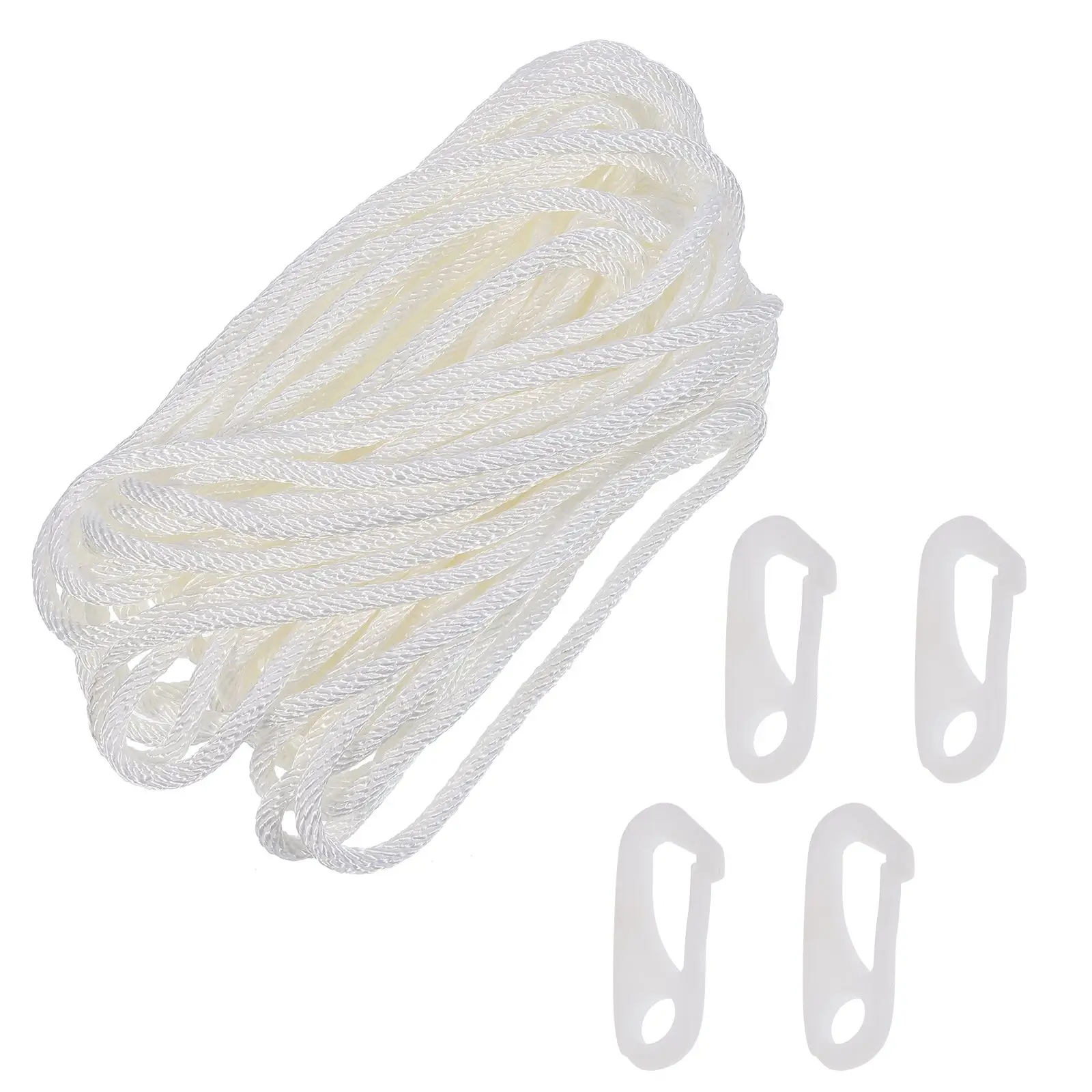

4 Pieces Rope Clips Kit 6mm White Nylon Halyard for Flagpole Accessories Replacement Long Rope For Flagpole Life