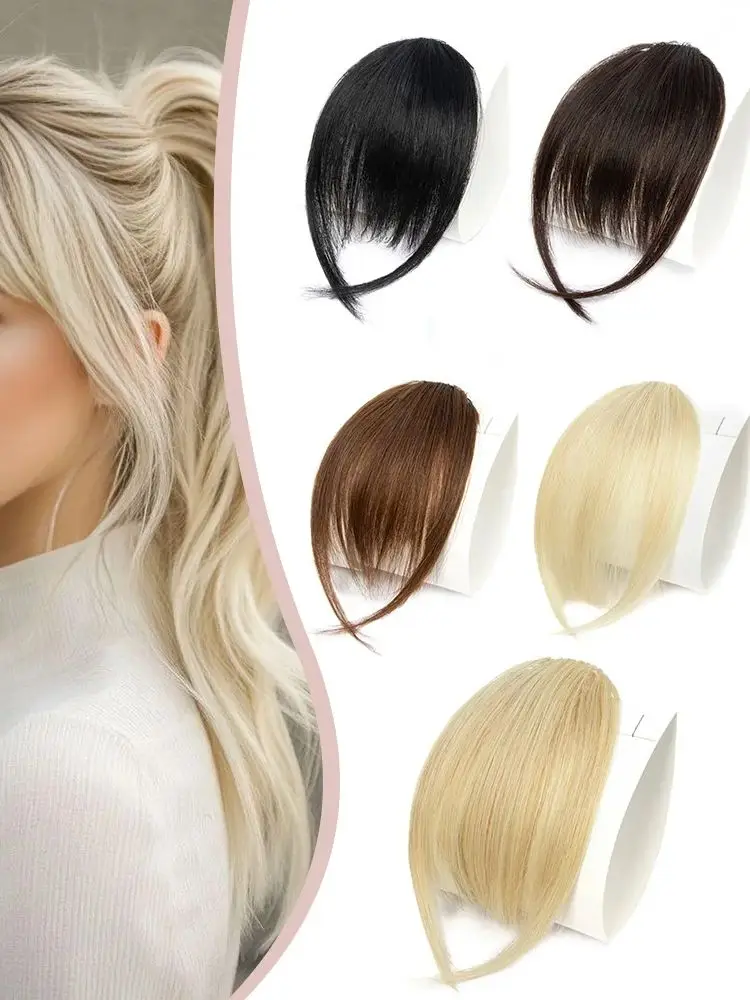 Franges en cheveux humains à clipser, cheveux raides, pièce de cheveux, franges françaises Remy pour femmes, faciles à porter et à enlever, postiche pour cheveux fins