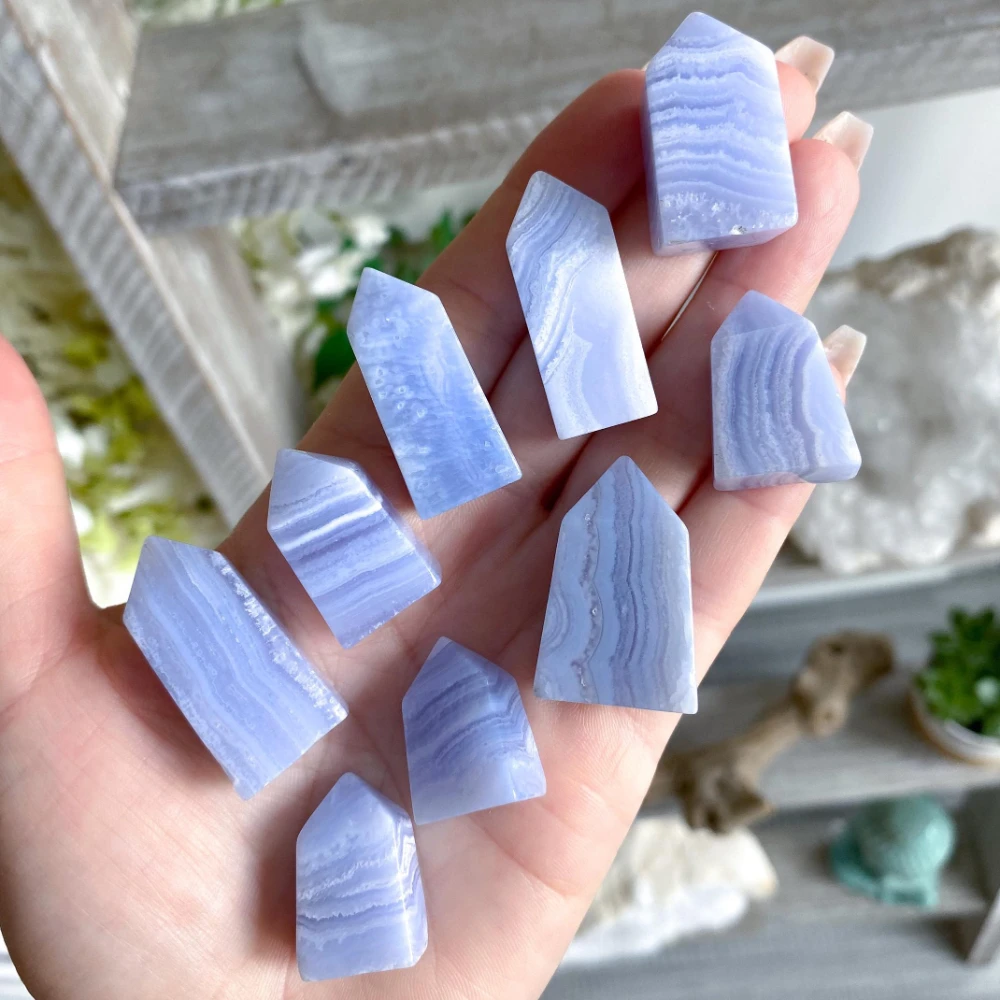 Natural Blue Lace Agate Pillar, Hand-Carved Crystal Point, Home Decor, Suit for Jewelry Making, DIY, Collection, Crystal Gifts